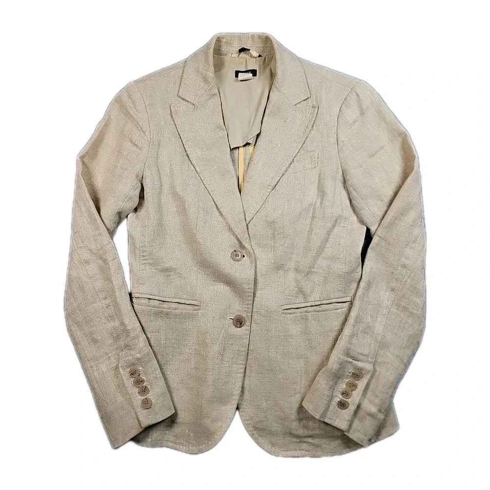 J.Crew Schoolboy Blazer 💯 Linen Beige Gold Sparkle‎ Lined 74377 Women 2